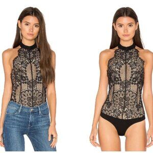 Marjorelle Sarah Bodysuit Black and Nude Lace Size L
